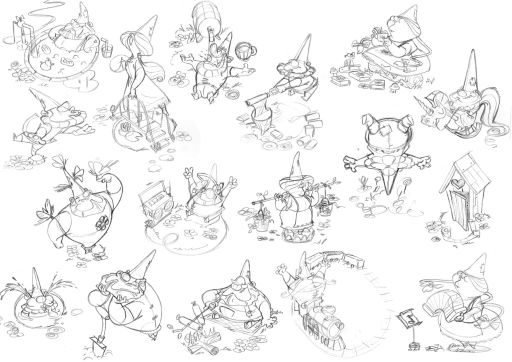 Vector art and create JS, Google Doodle, stylized design, animation, game design, character design, art direction,for Google homepage by designer, illustrator, animator Gerben Steenks. Game art and game design. Digital painting. Use your trusty catapult (or trebuchet to be precise) to launch your clay gnomes into the farthest reaches of your garden