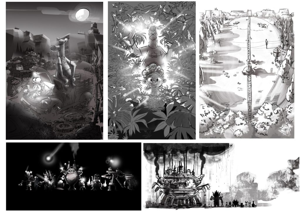 Character design, model sheet, illustration and exploration for a new TV series. Digital paint, sketches by designer, illustrator, animator Gerben Steenks.