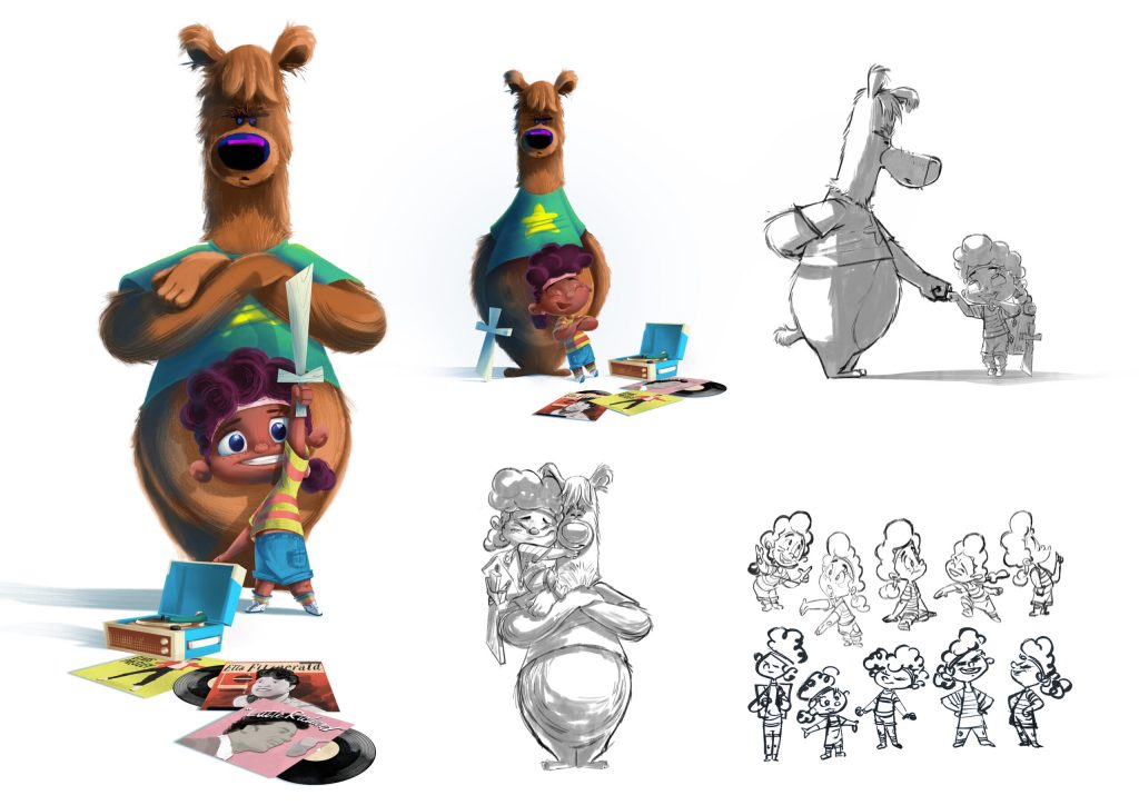 Character design, model sheet, illustration and exploration for a new TV series. Digital paint, sketches by designer, illustrator, animator Gerben Steenks.